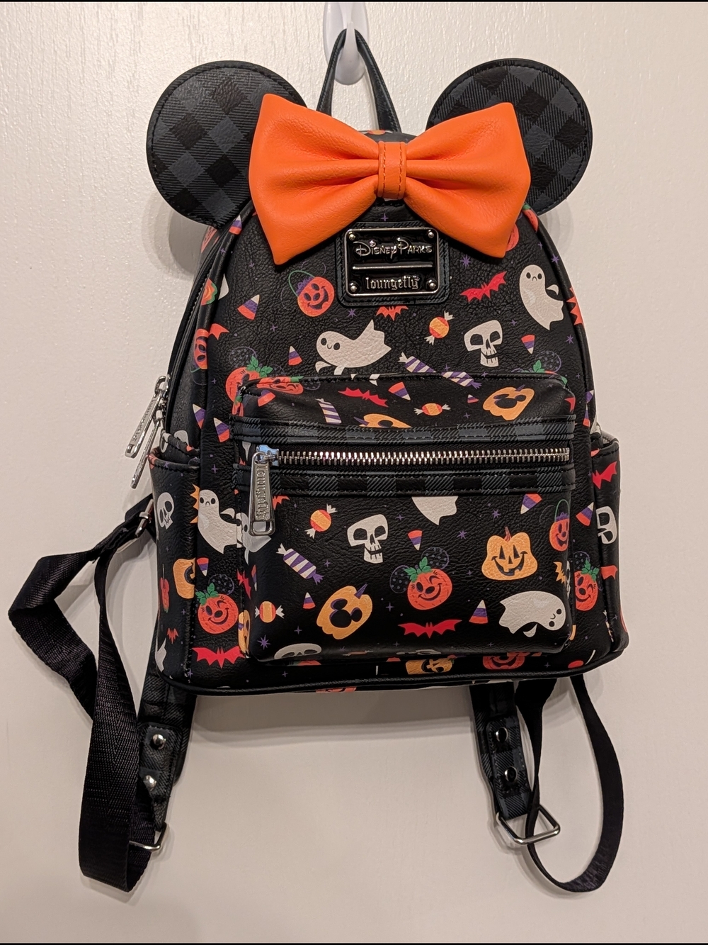 Disney Parks 2021 Loungefly Halloween Mini Backpack w/Orange Bow And Minnie Ears